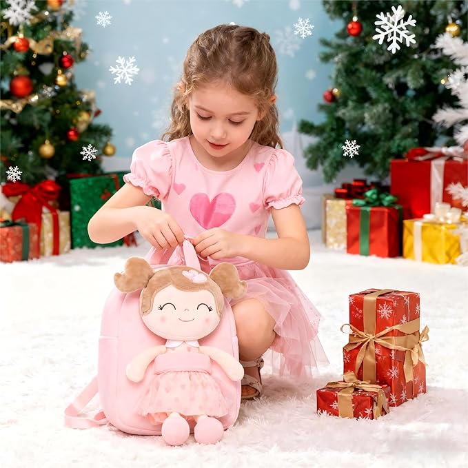 Gloveleya Toddler Backpack Baby Girl Gift Plush Bag Diaper Bag with Pink Flocking Heart Girl Backpack