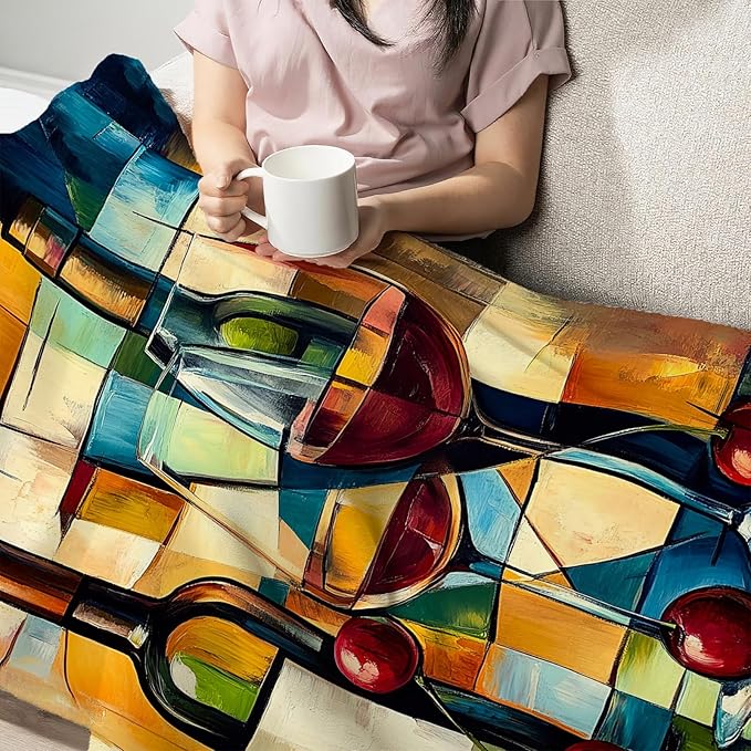 Wine Blanket for Women, Wine Decor Fleece Blanket Gifts for Boys Girls, Warm Cozy Soft Flannel Stuff for Bed Sofa Couch 50" x 40"