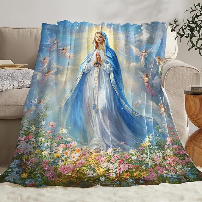 Virgin Mary Virgen de Guadalupe Blanket, Our Lady of Guadalupe Throw Blanket, Cozy Flannel Soft Blankets Gift for Girls Couch Sofa Bed 60" x 50"