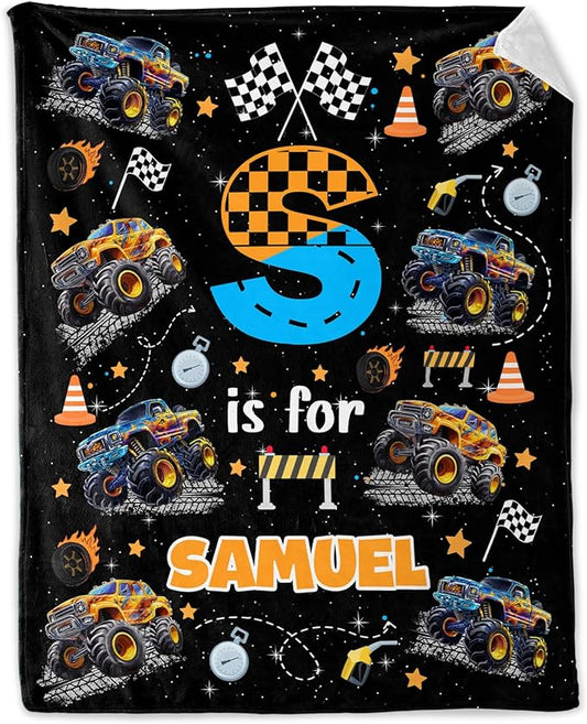 Personalized Kids 6-8 Gifts Blanket Truck Blankets for Boys - Warm Plush Lightweight Toddler Throws for Sofa, Couch, Lap