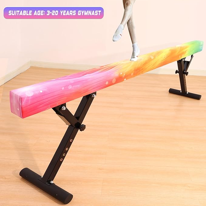 Adjustable Balance Beam 8 ft Gymnastic Beam Adjustable Height for Kids and Teenage of All Gymnastic Levels, Gymnastic Training Beam Gymnastic Equipment for Athlete Home and Gym Club Use