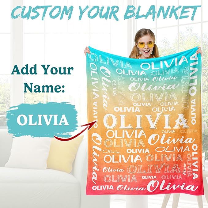 Ship Next Day, Personalized Baby Blanket with Name - Printed in USA, Custom Name Blanket for Boys Girls Kids, Customized Flannel Blankets Gifts for Teen Shower Toddlers Christmas Brithday