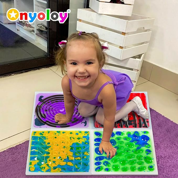 Textured Sensory Liquid Tiles - Set of 4 Square Lava Stone Floor Tiles for Sensory Mats Ages 3 to Adult, 12" x 12", Multicolor Textured Sensory Lava Set.