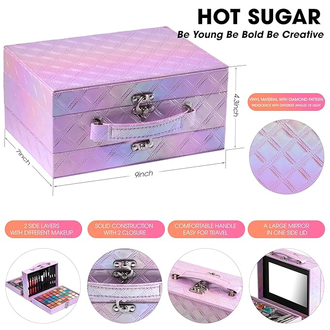 Hot Sugar Makeup Kit for Preteen Girls 10-12, Birthday Christmas Makeup Gift Set for Teens 16-18, All in One Beginner Makeup Kit for Women Full Kit (Purple Diamond)
