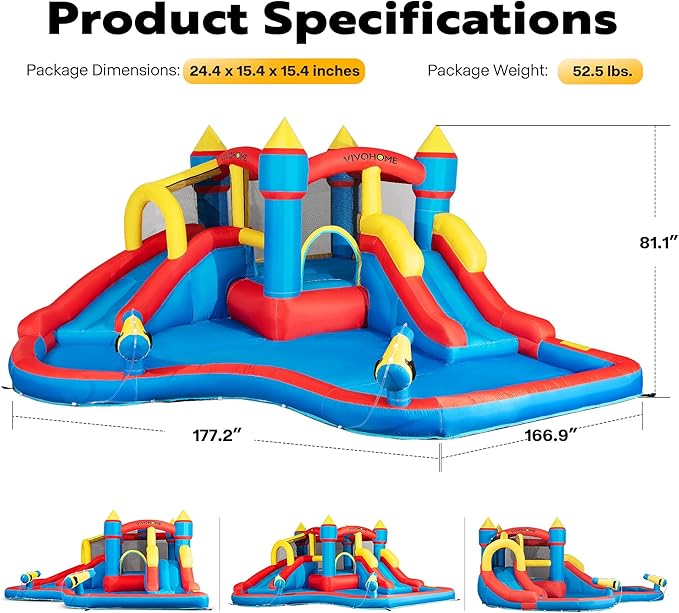 VIVOHOME 6 in 1 Bounce House for Kids, Big Swimming Pool Bouncy Castle with Slide, 15x14 FT Inflated Bouncer for Outdoor with Blower, Basketball, Climb, Srinkler, Water Pool, Water Gun