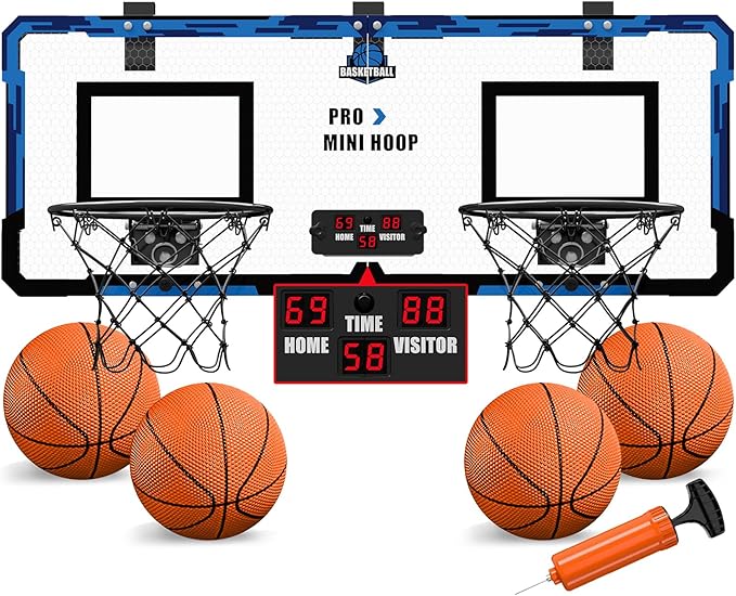 2 Player Basketball Game, Dual Shot Over The Door Mini Basketball Hoop Indoor with Scoreboard, Basketball Toy Gifts for Kids Boys Girls Adults, Suit for Bedroom/Office/Outdoor/Pool, Blue