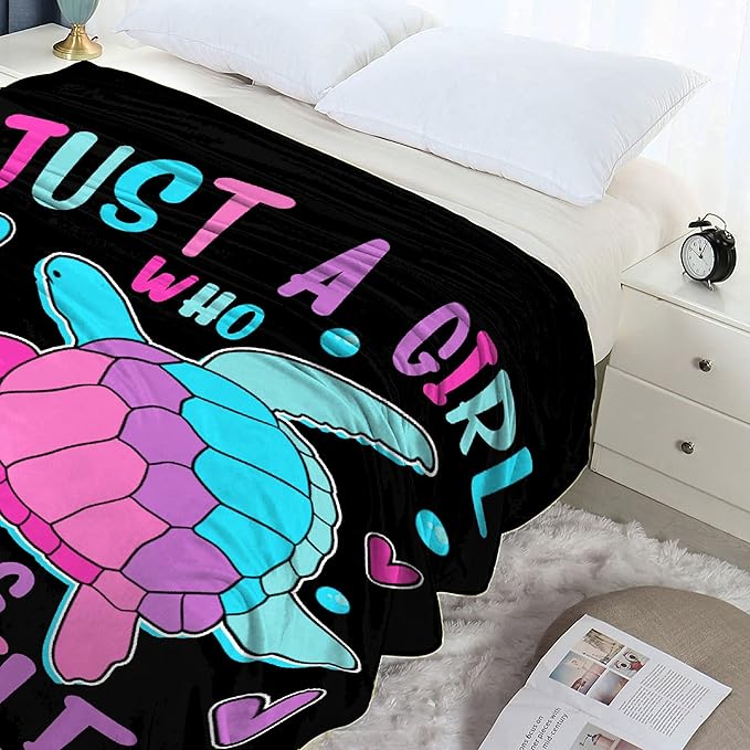 sea Turtle Blanket Just Girl Who Loves Turtles Soft Blankets and Throws Flannel Cozy Lightweight Quilt Gift Perfect for Bed Sofa Couch-50 x40 Small for Kids