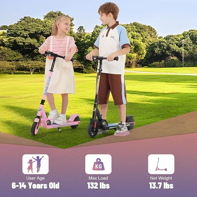 Caroma Electric Scooter for Kids Ages 6-14, 180W/150W Motor & 10 Mph, 85 Mins Ride Time, Adjustable Height & Speed, LED Display & Colorful Lights, Kids Electric Scooter, Best Gifts for Girls and Boy