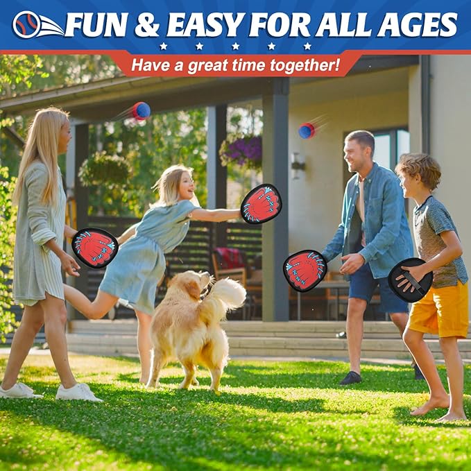 4 Pack Catch Ball Game Set, Outdoor Toys for Kids Ages 4-8-12, Summer Toys Beach Pool Backyard Outdoor Games for Toddlers Kids Family, Kid Baseball Training Glove, Fun Ideal Gifts