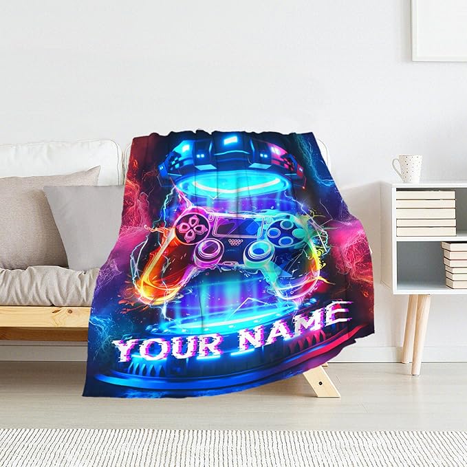 Custom Gamer Gifts for Kids - Lightweight Comfort Colorful Gaming Throw Blankets - 40" x 50" Inches for Couch & Sofa - Aesthetic Blanket Throws Gift