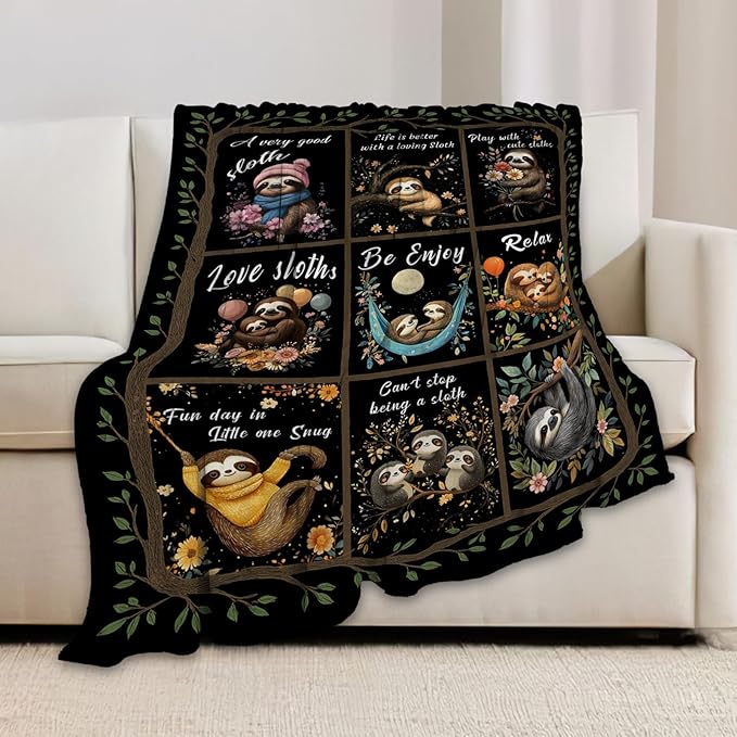 Sloth Blanket, Sloths Throw Blanket, Cute Sloths Gifts Blankets Stuff Fleece Flannel Plush for Men Boys Women Girls Lovers Adults Soft Bedding Gift for Sofa Bed Office Home Decor 50"x40"