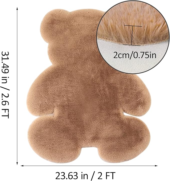 2ft Small Bear Shag Rug, Soft Fluffy Faux Sheepskin Fur Rug Fuzzy Shaggy Area Rug Cute Plush Carpet for Nursery Kids Girls Bedroom Room Aesthetic Living Room Floor Home Decor, Brown