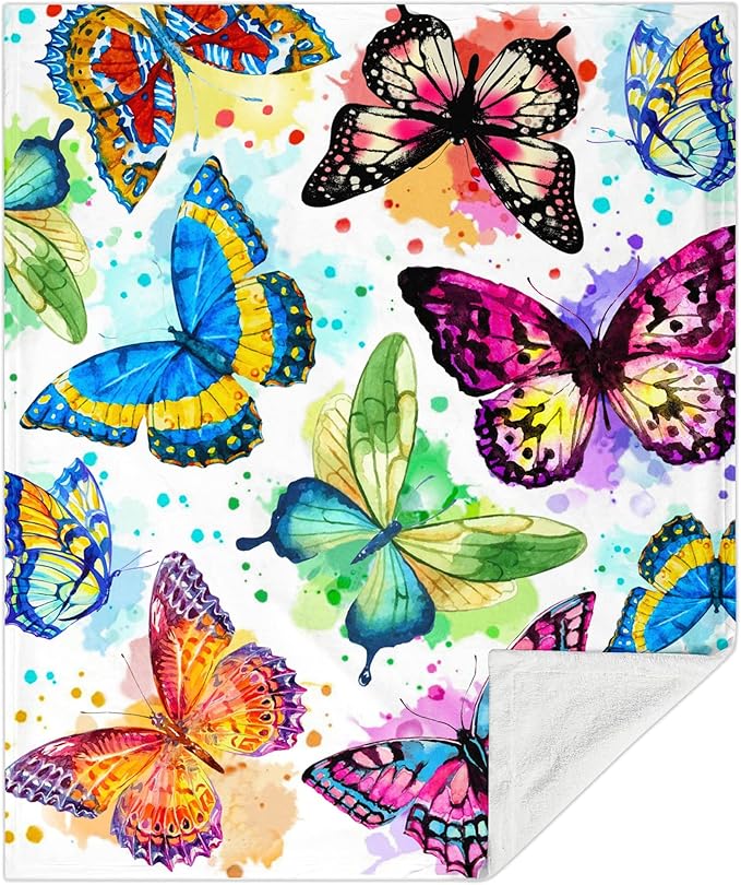 Butterfly Blanket Beautiful Butterfly Throw Blanket Ultra Soft Flannel Colorful Butterflies Blanket Gifts for Kids Adults 50"X40"