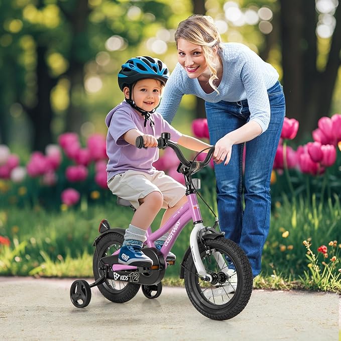 COSTWAY 12/14/16/18 Inch Kids Bike, Children Toddler Bicycle with Training Wheels, Adjustable Seat & Handlebar, Handbrake & Coaster Brake, Reflectors, Bell, Suitable for 3-8 Years Old Boys Girls