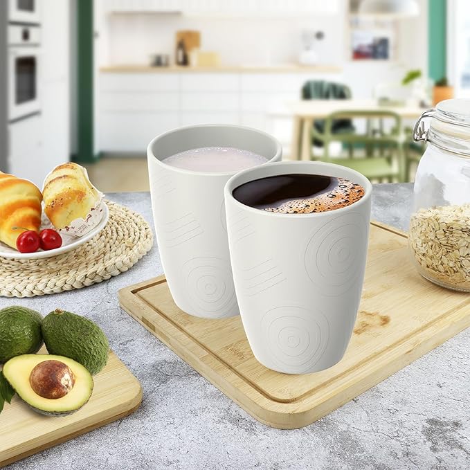 Wheat Straw Cups 16 OZ - Unbreakable Drinking Cup Set of 6 Plastic Cups Reusable Lightweight Glasses Drinking Cup Microwave & Dishwasher Safe Water Glasses Tumbler - White