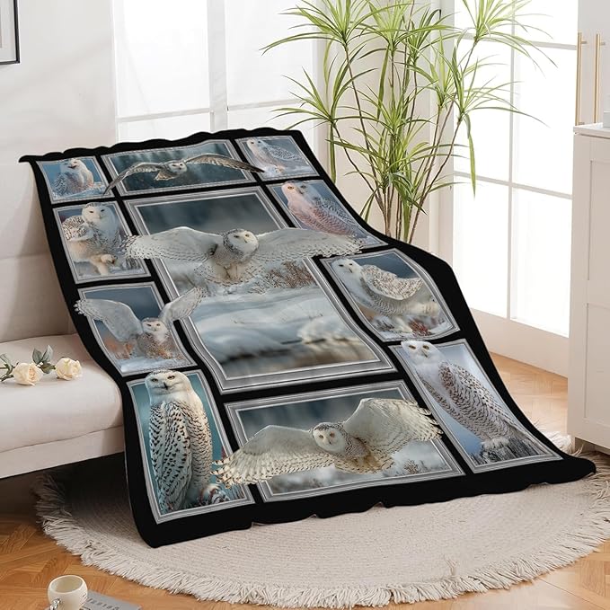 White Owl Throw Blanket White Owl Stuff Gifts for Kids Girls Boys Adults Women Men Soft Cozy Warm Plush Fluffy Fuzzy Fleece Blanket Decor 40''X50''