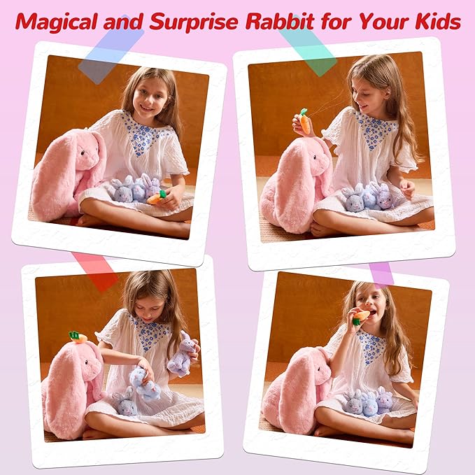 5 Pieces Rabbit Stuffed Animals for Girls,1 Mommy Rabbit with 4 Babies,Plush Bunny Stuffed Toy Gifts for Kids Children 3 4 5 6 7 8 9 Years,Soft Stuffed Bunny for Christmas,Birthday,Party Decorations