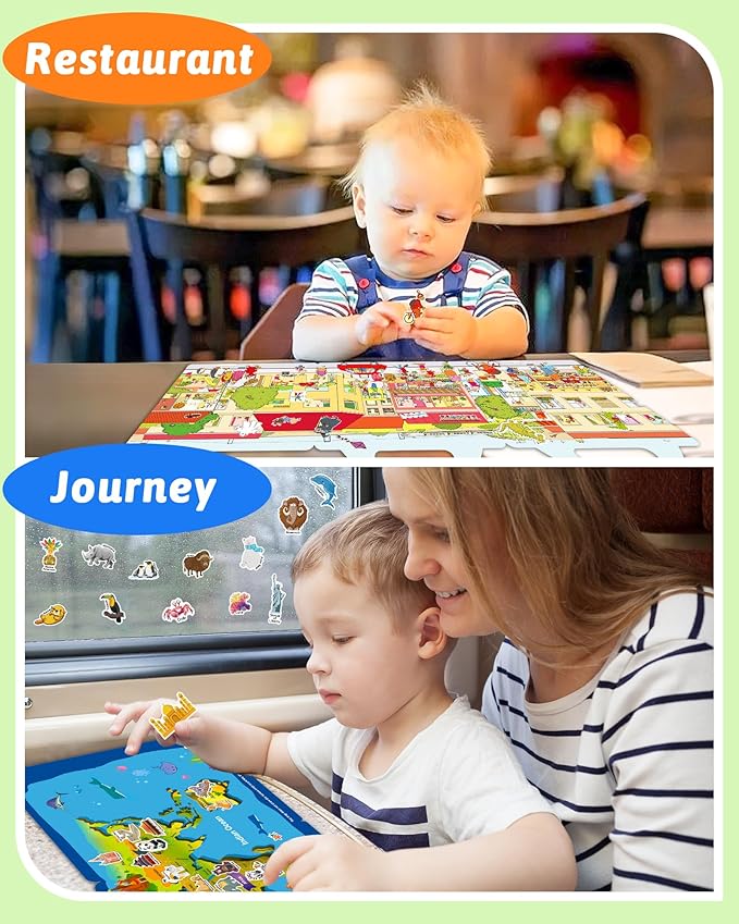 Benresive Reusable Sticker Book for Toddlers 2-4 Years, 3 Sets Travel Stickers for Kids, Waterproof Sticker Books for Toddlers 1-3, Crafts Activities for Todddlers 1-3 2-4 3-5