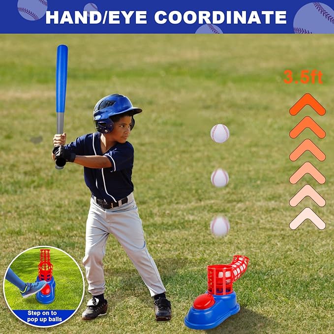4-in-1 Tee Ball Set for Kids, Adjustable T Ball Set Stand with 6 Balls - Perfect Outdoor Toys for Boys and Girls, Indoor Outdoor Sport Gifts Baseball, Softball, Golf