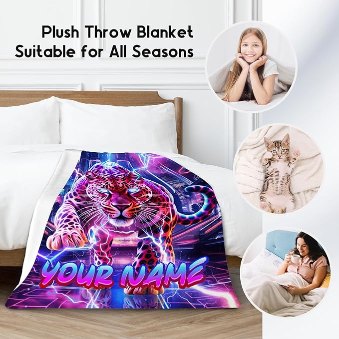 Personalized Blanket for Kids - Cheetah Blanket for Boys Men - Cozy Fleece Animals Blankets for Sofa Bed - 4 Size Options