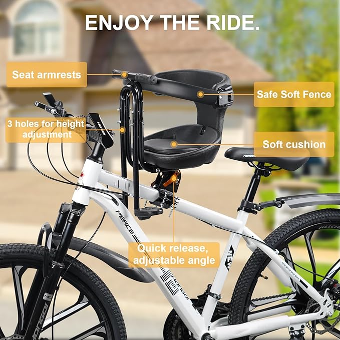 Toddler Bike Seat,1-3 Years Old Front Kids Bike Seat, Baby Bike Seat With Full Surround Guardrail, Safety Handle and Comfortable Pedals, Easy and Quick Installation of Toddler Bike Seat for Adult Bike