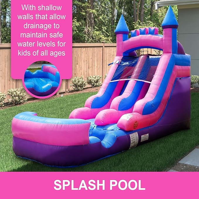 Inflatable Water Slide for Kids & Toddlers with Inflatable Pool, Backyard, Park or Commercial Use, Outdoor Water Play, Includes Blower Stakes, Splash Pool & Storage Bag, Large 21' x 9' x 12'