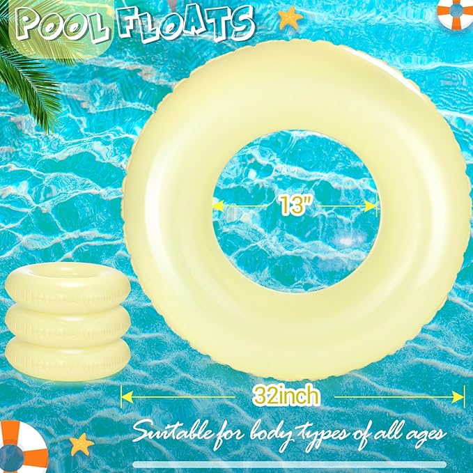 ShinyRelief 4 Pcs Inflatable Pool Floats Swim Rings for Adults Colorful Swim Inner Tube Swimming Ring Raft Float Toys for Beach Swimming Pool Party Supplies(33 Inch,Yellow)