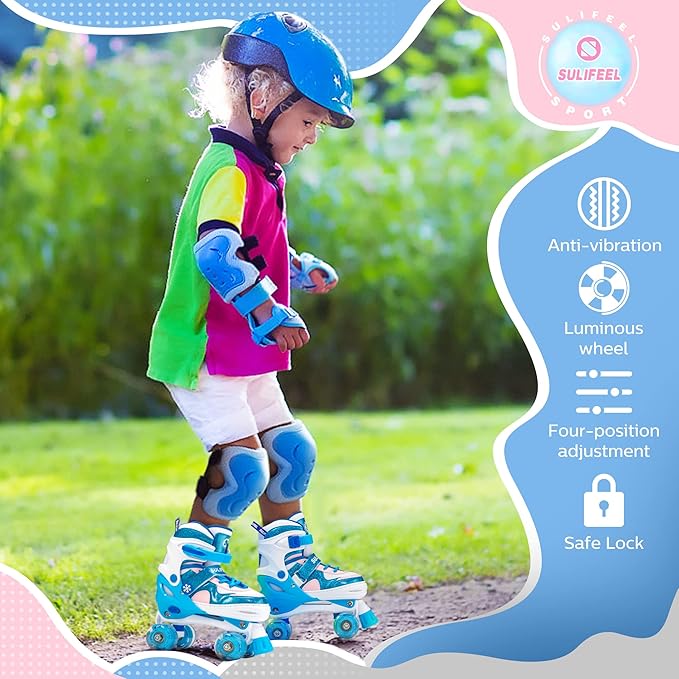 SULIFEEL Rainbow Unicorn 4 Size Adjustable Light up Roller Skates for Girls Boys for Kids