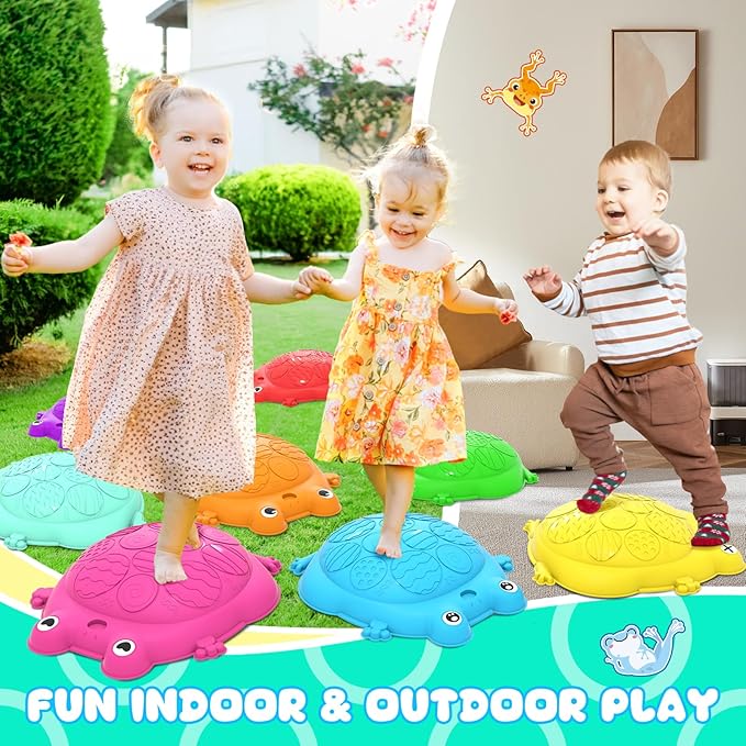 Stepping Stones for Kids, 8 Pcs Frog Non-Slip Balance Steps Stones Sensory Toys for Toddler Ages 3-5, Obstacle Course Coordination Game, Indoor Outdoor Yard Games for Boys Girls