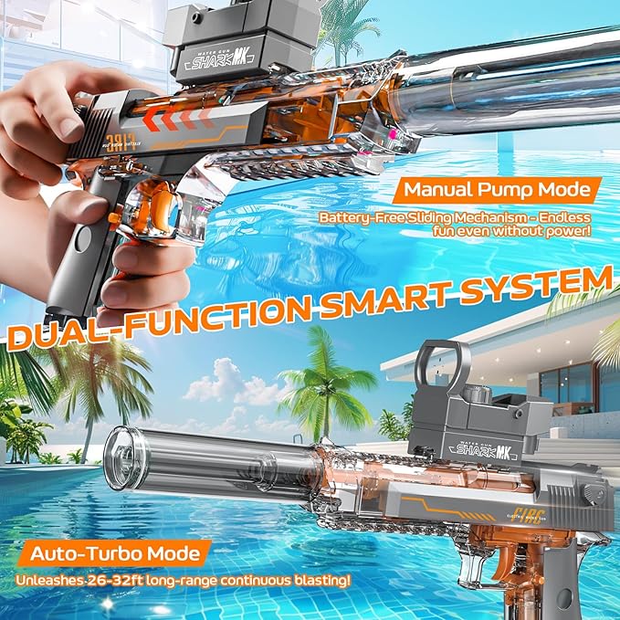 Electric Water Gun for Adults Kids, Automatic Squirt Watergun Pistol with Led Lights, Summer Outdoor Pool Beach Party Toys for Boys Girls, Black