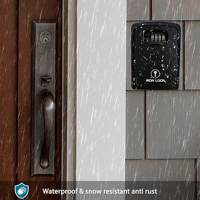 Iron Lock® XXL Wall Mount Key Lock Box for Keys 4 Digit Combination with Resettable Code with A B Switch Extra Large lockbox Indoor Outdoor Waterproof Big Key Lock Box House Spare Keys (XXL, Black)