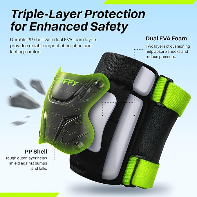 ZIFFY Knee Pads for Kids, Adjustable Knee and Elbow Pads Set with Wrist Guard, Protective Gear for Boys Girls Skateboard Roller Skating Cycling Bike – 2 Sizes, 4 Colors by Jova