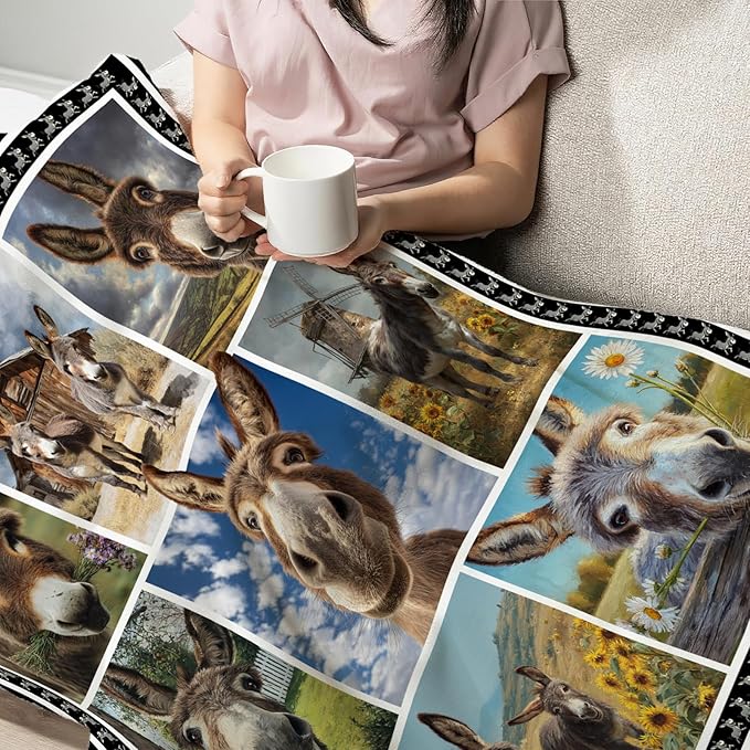 Donkey Throw Blanket Ultra Soft Donkey Flannel Blanket Lightweight Cozy Print Blankets Gift for Women and Men Couch Sofa Bed 60" x 50"