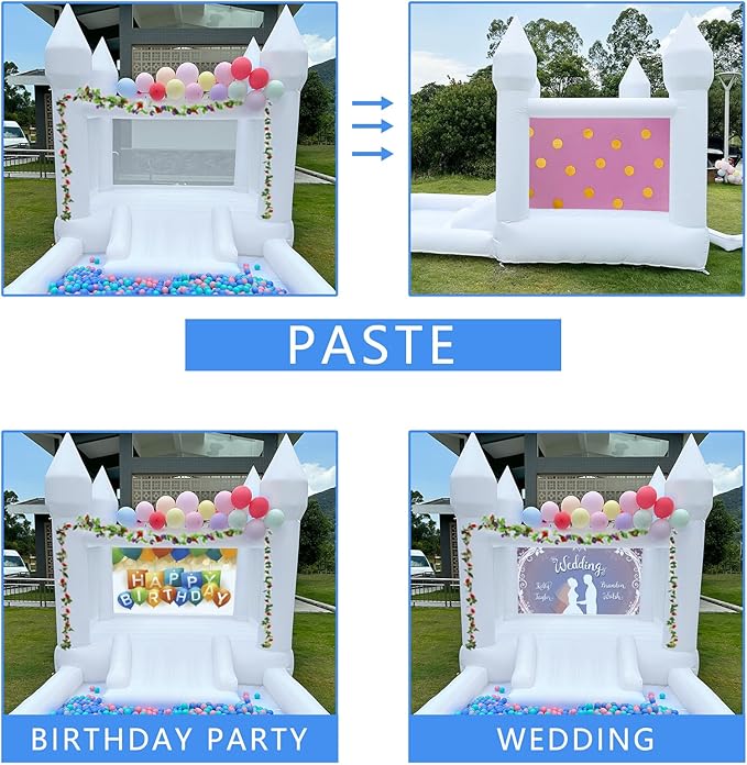 Inflatable White Bounce House Professional Jumping Bouncy Castle Bouncer for Wedding Party with Carrying Bag Repair kit (Premium 840D Oxford Cloth 13 * 8.2 * 8.2 ft)
