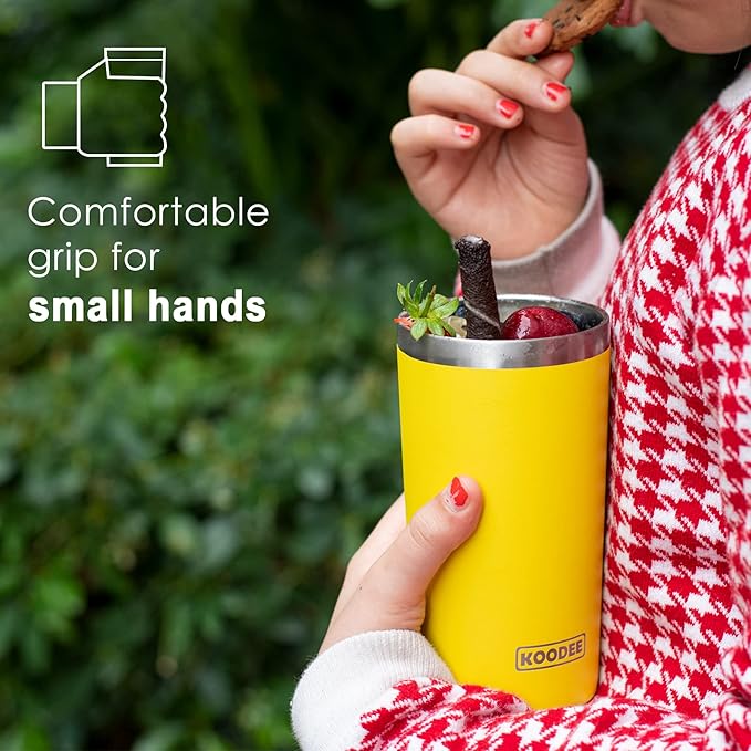 koodee Tumbler with Lid and Straw, 12 oz Insulated Coffee Tumbler Cup Stainless Steel Double Wall Skinny Tumbler with Lid and Straw (Fuchsia Red)