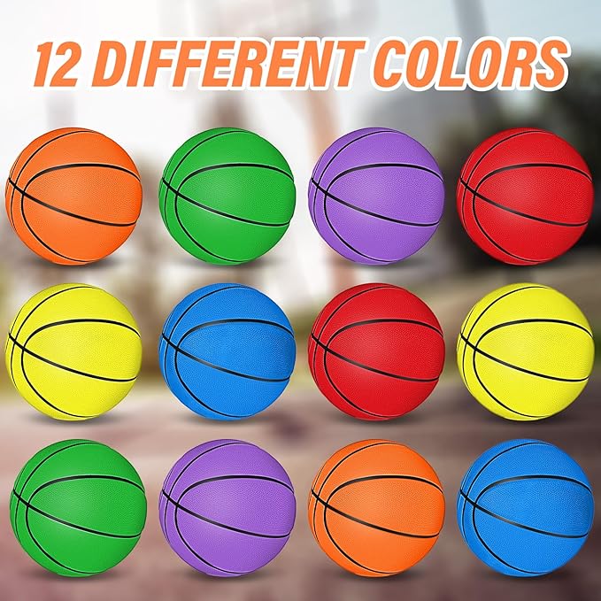 Wettarn 12 Pcs Mini Basketballs for Kids - Size 3 Colorful Rubber Basketball Bulk with Pump for Mini Hoop, Indoor Outdoor Practice, Game, Back to School Party, 7 Inch