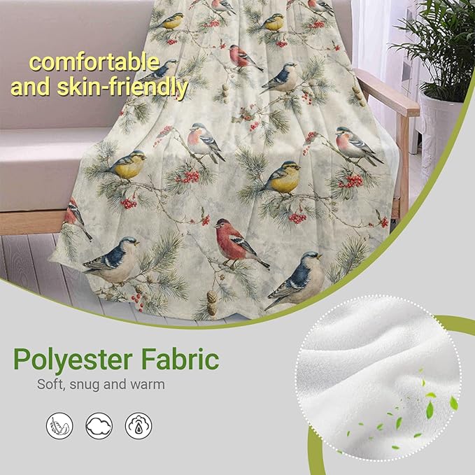 Colorful Bird Blanket,Songbird on Pine Branch Fleece Blankets,Soft Warm Decorative Throw for Bedroom,Living Room,Travel,Camping,Practical Throws Gifts for Kids Nature Lovers,60X80 Inch