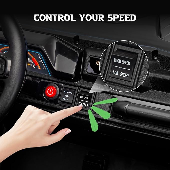 24V 2 Seater Ride on UTV Car, 4WD Ride on Toys for Kids with Remote Control, Shock Absorbers, LED Lights, Music, Off-Road Electric Car for Kids Boys Girls (Black)