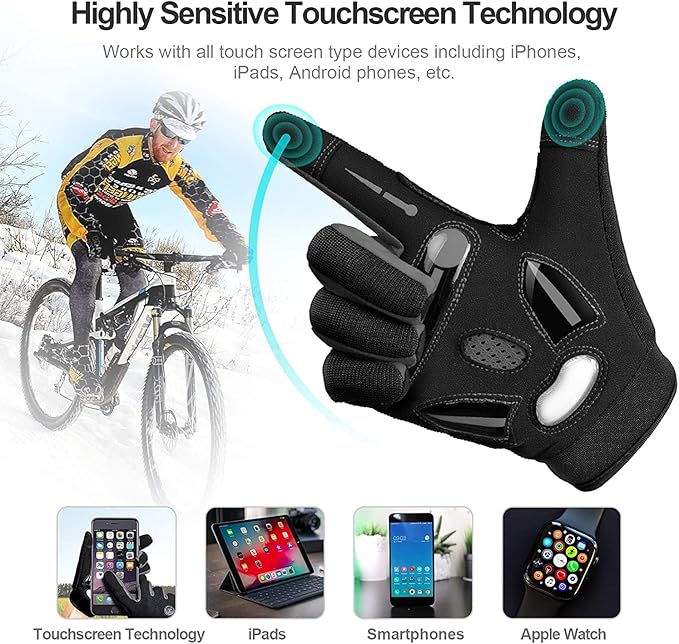 BIKINGMOREOK Bike Cycling Gloves for Men Women,Touchscreen Full Finger Shock-Absorbing 5MM Gel Pads MTB Road Bicycle Gloves for Mountain Biking,Running,Hiking,Outdoor Sports