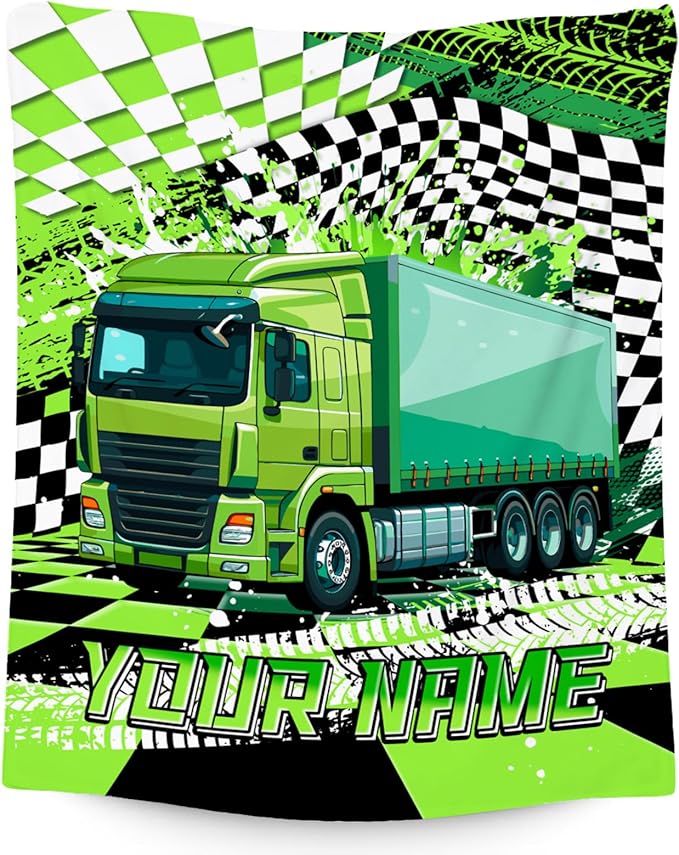 Personalized Boys Blanket, Truck Blankets for Kids, Custom Gifts with Name, Construction Truck Throw, Cozy Flannel Toddler Throws for Boys, 40"x50"