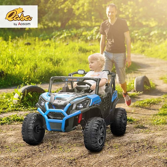 Qaba 24V 2 Seater Ride on Car, Electric Off-Road UTV Truck w/Parent Remote Control, Music, Lights, Ride on Toy for Kids Ages 3-8, Blue