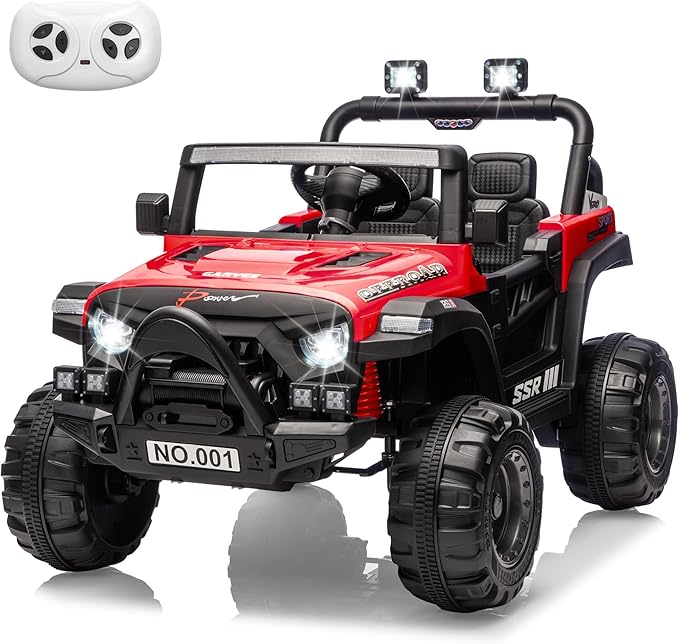 Kids Ride On Truck Car, 12V Ride On Toy Battery Powered Vehicles w/Parent Remote, Spring Suspension, Electric Car for Kids with Bluetooth Music, LED Light, Ideal Car Gift for Boys Girls, Red