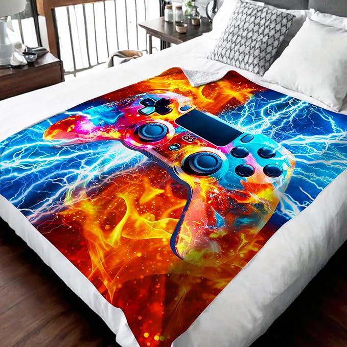 Boys Blanket Game Throw Blankets for Kids Teens - Gaming Party Decor Stuff 50X60 Inches Soft Warm Gamer Throw for Sofa Couch Bed Office Son Birthday Gift