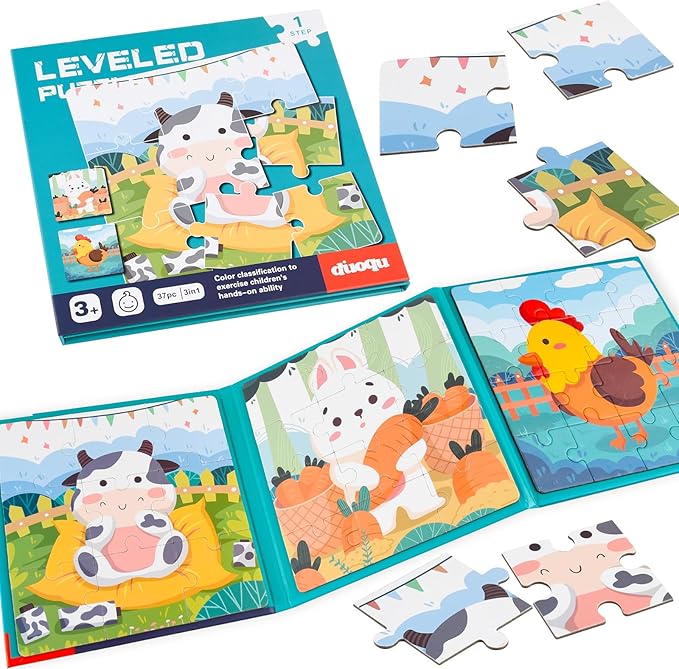 ASTARON Magnetic Puzzles for Toddlers, 9-12-16 Pieces Farm Learning Magnet Puzzle for Road Trip, Educational Travel Toys Car Plane Activities for Kids, Kids Birthday Gifts