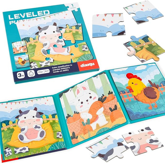 ASTARON Magnetic Puzzles for Toddlers, 9-12-16 Pieces Farm Learning Magnet Puzzle for Road Trip, Educational Travel Toys Car Plane Activities for Kids, Kids Birthday Gifts