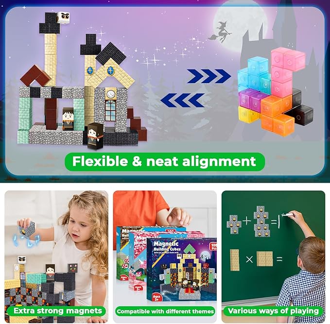 100 PCS Magnetic Blocks - Magic‘s House Magnetic Building Blocks, Stacking Magnets for Kids, Sensory Toy for STEM Montessori Sensory Toys for Kids 3+ Boys and Girls Christmas Birthday Gifts