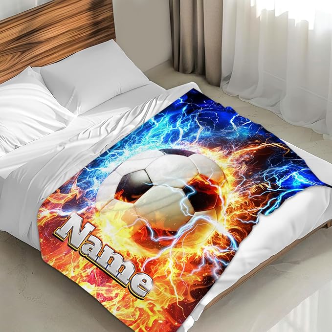 Soccer Gifts for Kids Teens Adults - Personalized 80x60 Inches Twin Size Lightweight Soft Flannel Blankets for Sports Lovers Soccer Throws Decor Ideas