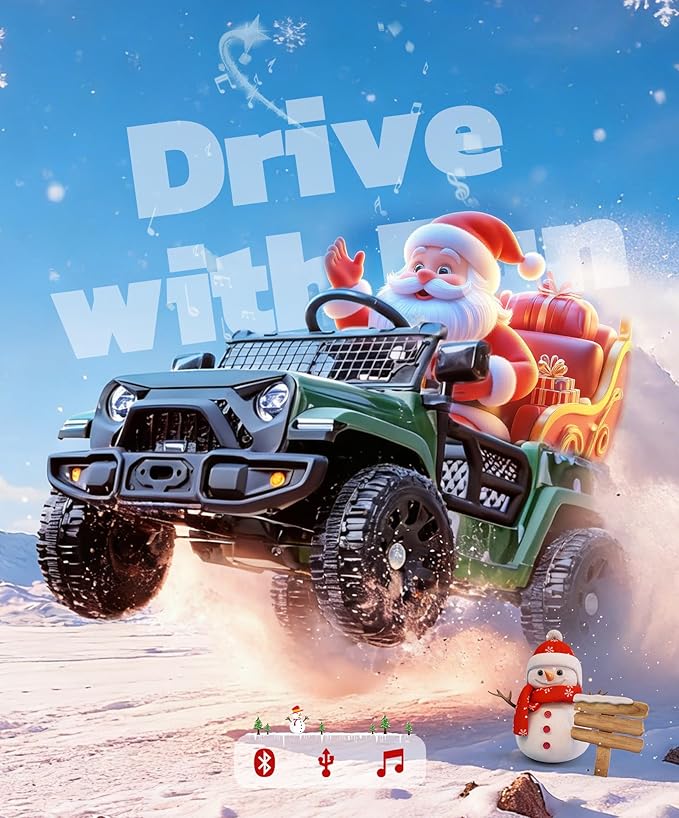 ELEMARA Ride On Car, Bluetooth Ride on Toys for Toddlers, 12V Kids Battery Powered Vehicles w/Remote, 3.5 mph Motorized Off-Road Truck, Electric Car for Kids w/3 Speeds,LED Lights- Green