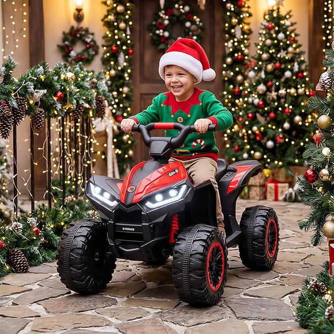 Aosom 12V Kids ATV Quad Car with Forward & Backward Function, Four Wheeler for Kids with Wear-Resistant Wheels, Music, Electric Ride-on ATV for Toddlers Ages 3+ Years Old, Red