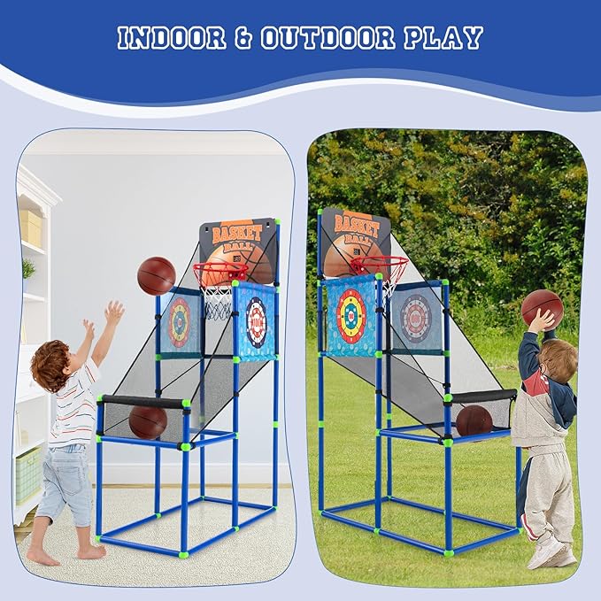 Giantex Kids Basketball Hoop Arcade Game, 2 in 1 Indoor Outdoor Arcade Basketball Game Set w/Electronic Scoreboard, Sound Effect, Ball Pump, 8 Balls, 2 Basketballs, Great Gift for Boys, Girls Ages 3+